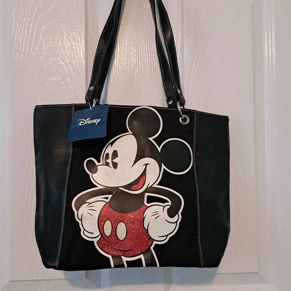 Disney Handbags - Disney Black and Red Mickey Mouse Sparkle Tote Bag